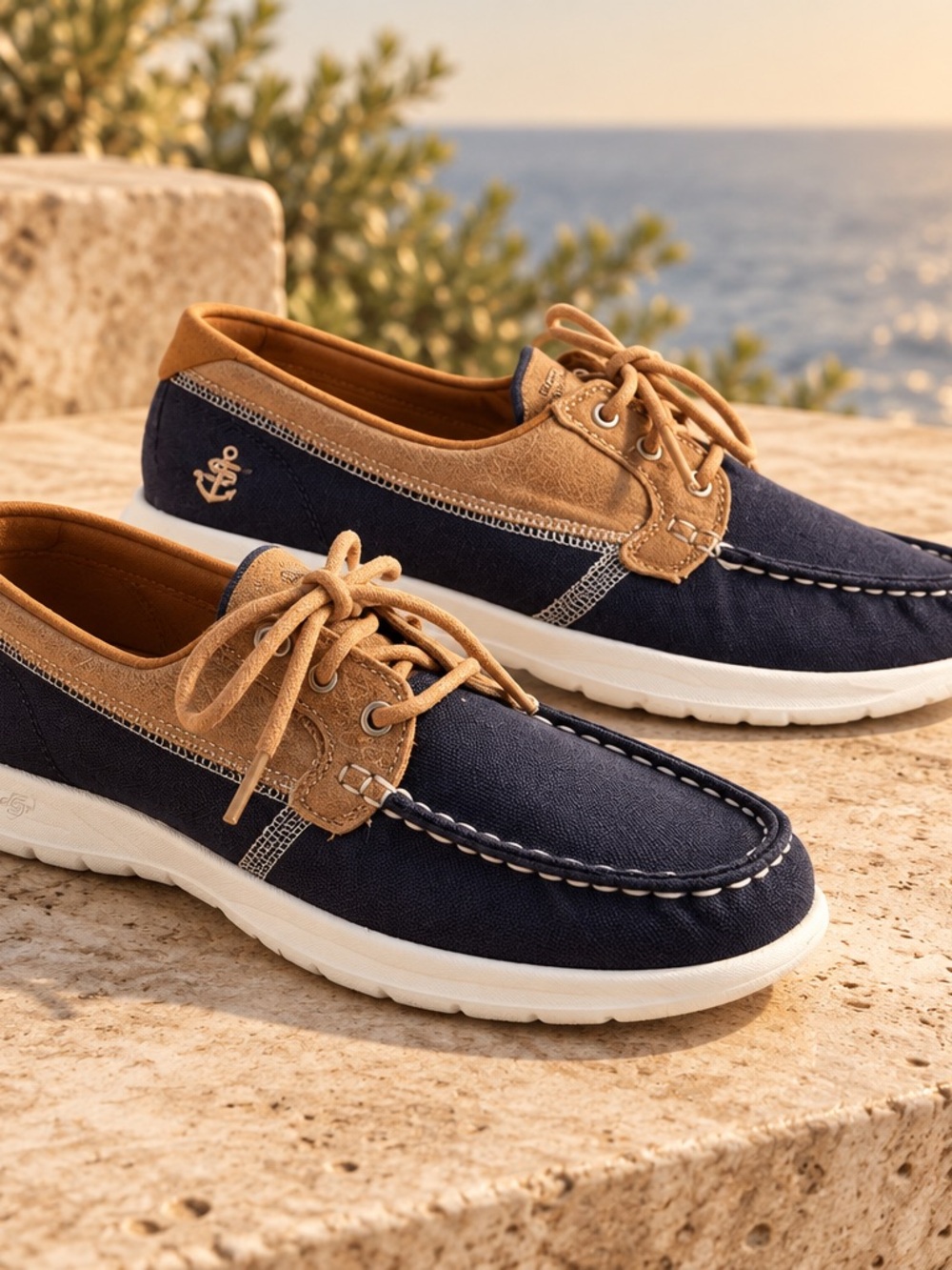 Skechers Navy and Tan Women's Slip-On Boat Loafers